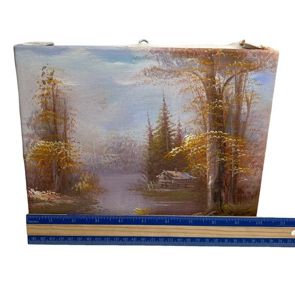 Vintage Signed Oil Painting Cabin In The Woods Measuring 10”x 8” - Picture 5 of 16